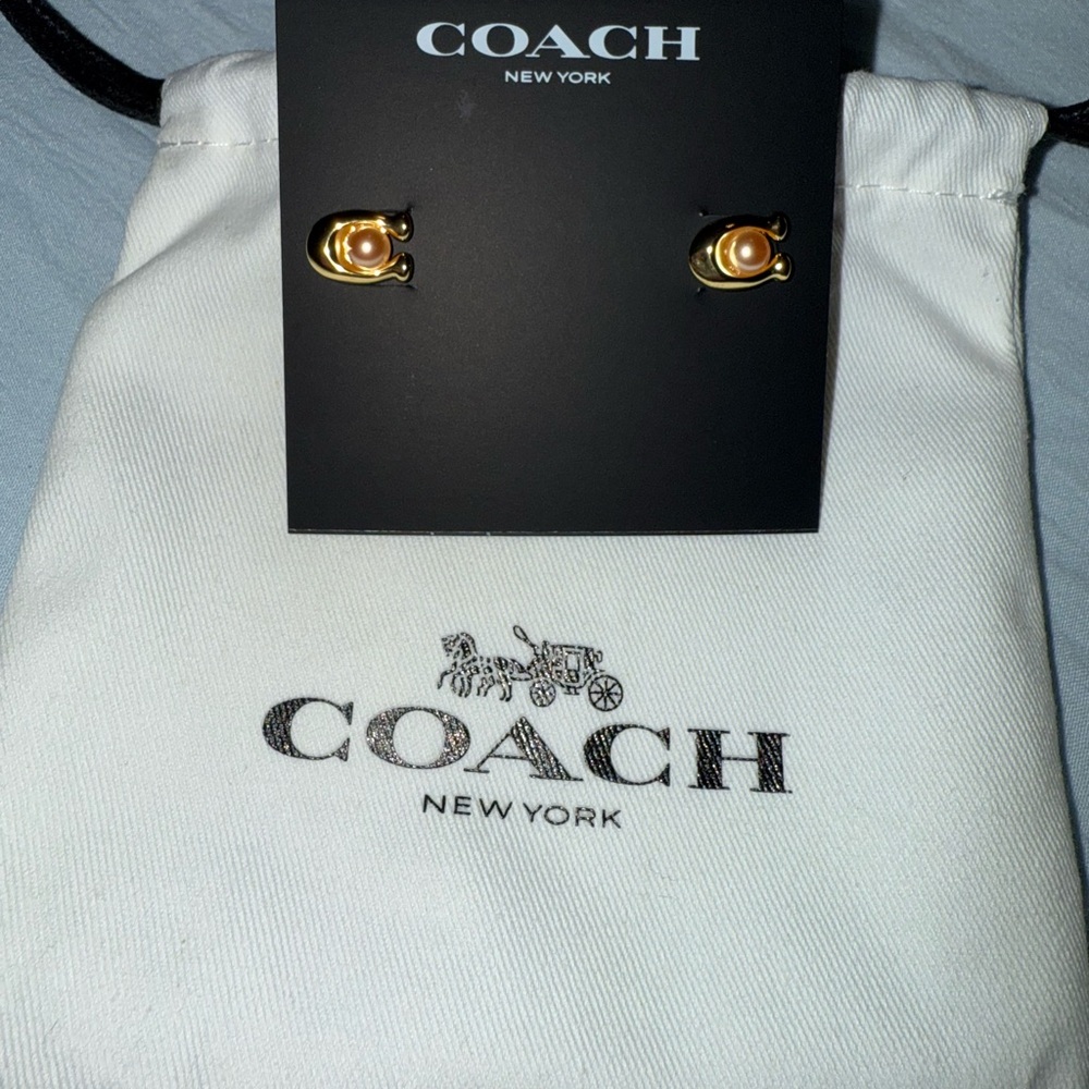 Coach Gold and Pink Minimalist Stud Earrings